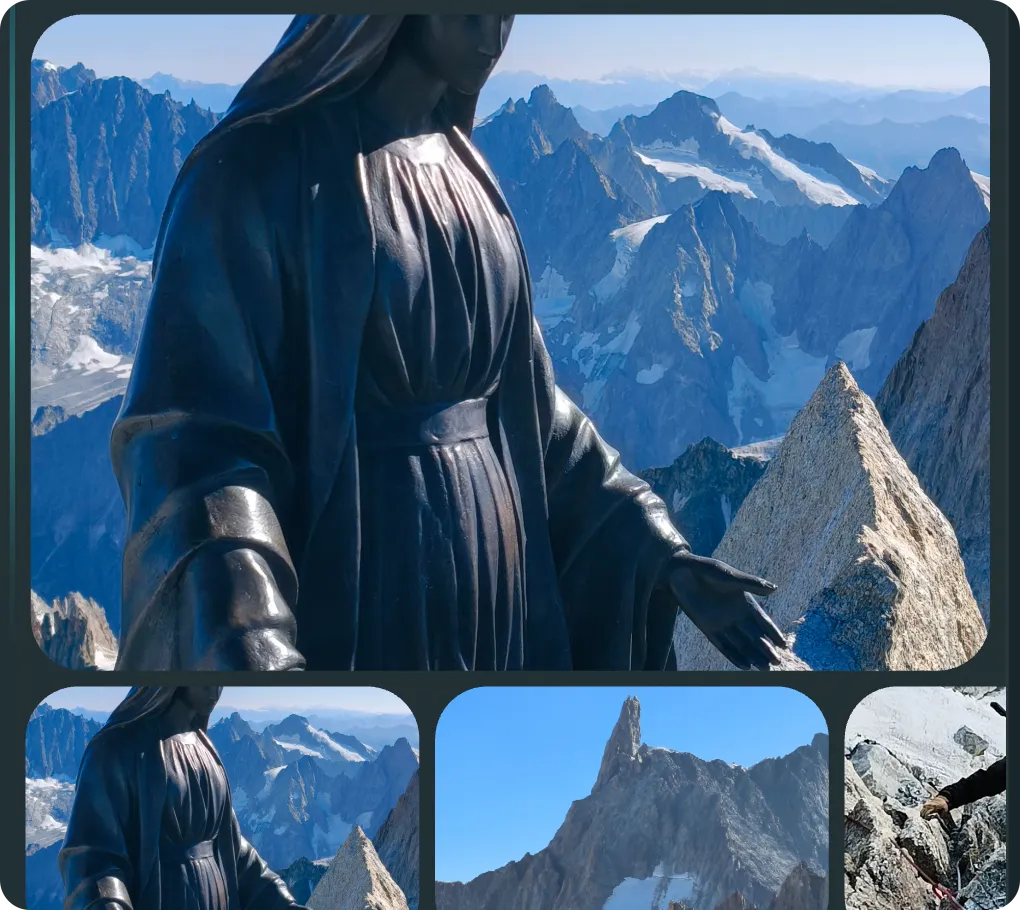The Dent du Géant day in MyPeaks: the summit Madonna photo and three more photos from the climb.